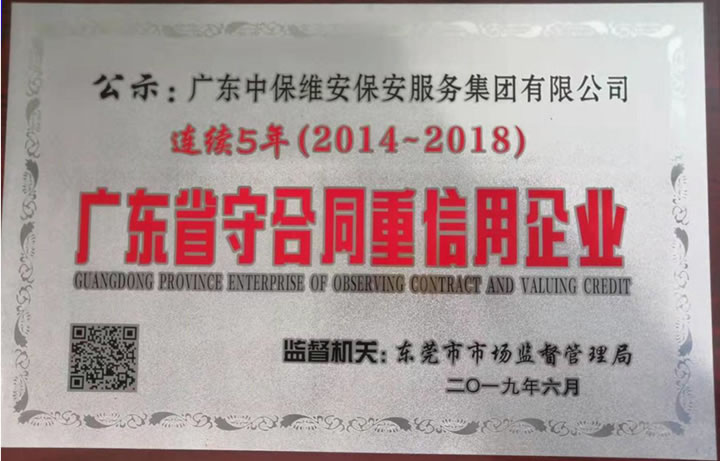 2014-2018年度守合同重信用企業(yè)